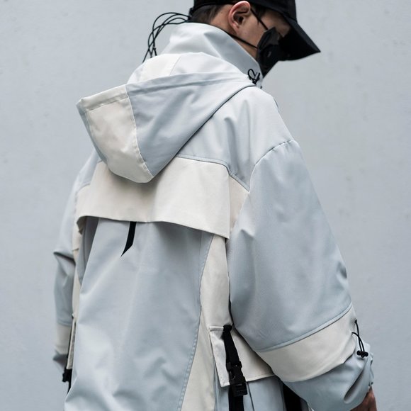 Techwear Streetwear Down Jacket Windbreaker Coat hi-j1-grey - Picture 6 of 11